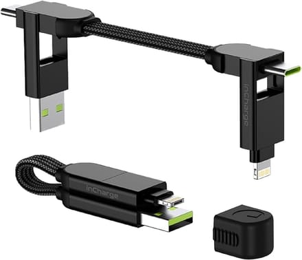 Rolling Square inCharge X 6-in-1 Oplaadkabel 9 cm - USB-C, Micro-USB & Lightning Kabel voor iPhone, iPad, Android & Laptop - 60W Snelladen & Data Transfer - Zwart