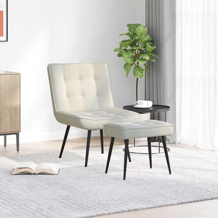 vidaXL - Relaxstoel - met - voetenbank - fluweel - crèmekleurig