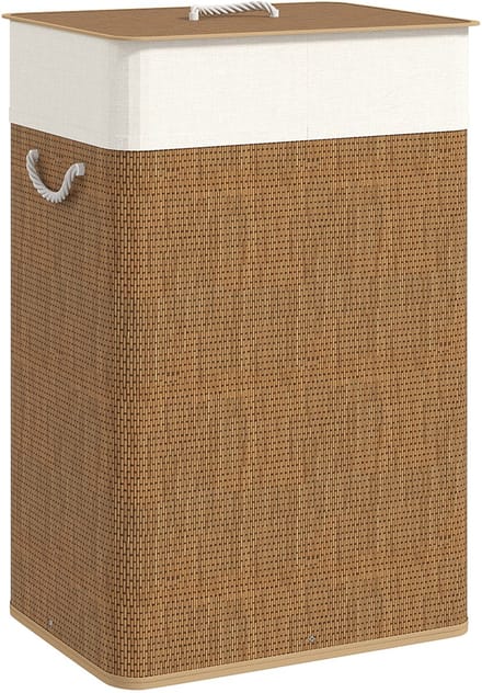 Killogood Bamboe wasmand met deksel - 72L - met bamboe handgrepen - verwijderbare waszak - bruin