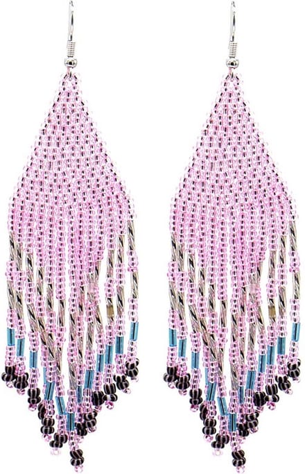 Oorbellen met Glaskralen - Seed Beads - 11x3 cm - roze / paars