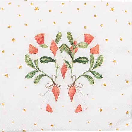 Clayre & Eef Servetten Papier Set van 20 33x33 cm (20) Wit Rood Papier Zuurstok Kerst
