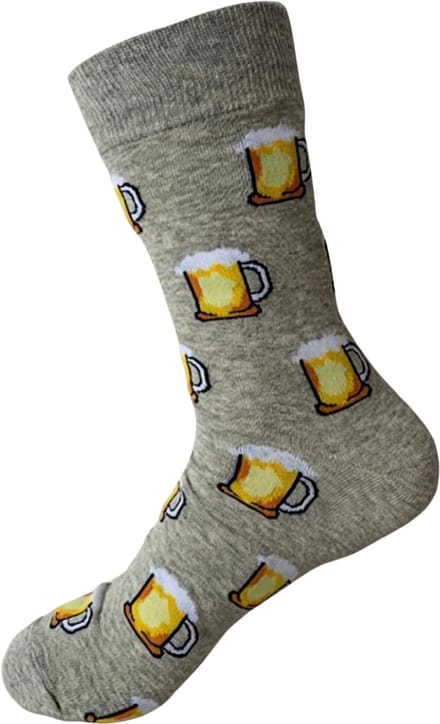 ATTREZZO® Grappige sokken - Bier - Maat 43-47 - Lichtgrijs