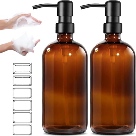 Famanu – Glazen zeepdispensers 500 ml met pomp – Set van 2 – Bruin glas