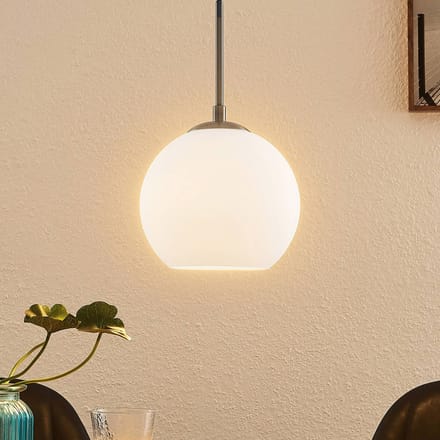 Lindby - hanglamp - 1licht - Staal, glas - H: 17.5 cm - E27 - nikkel, opaal mat