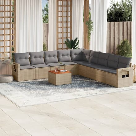 vidaXL - 10-delige - Loungeset - met - kussens - poly - rattan - beige