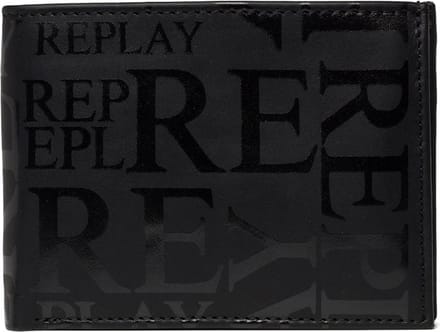 REPLAY Leren Kaarthoes Bifold Wallet Black Zwart