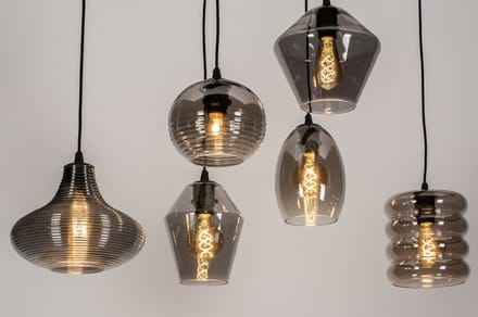 Lumidora Hanglamp 74042 - NAPELS - 6 Lichts - E27 - Zwart - Grijs - Metaal