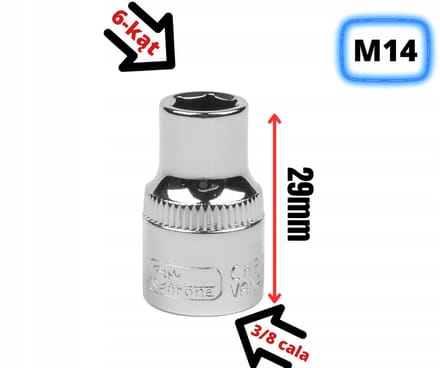 Dopsleutel 3/8" 6-kant M14x29mm Kort CrV