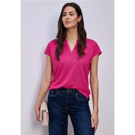 Shirt met gespleten hals in gebreide look