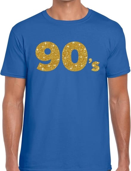 90's goud glitter tekst t-shirt - blauw heren - Jaren 90 kleding M