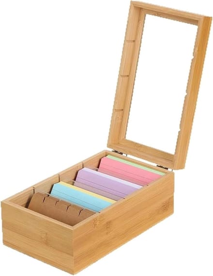 Naam Kaarthouder - Recepten Doos - Bureau Opslag - Flip Top Design - 2 Stuks - Houtkleur