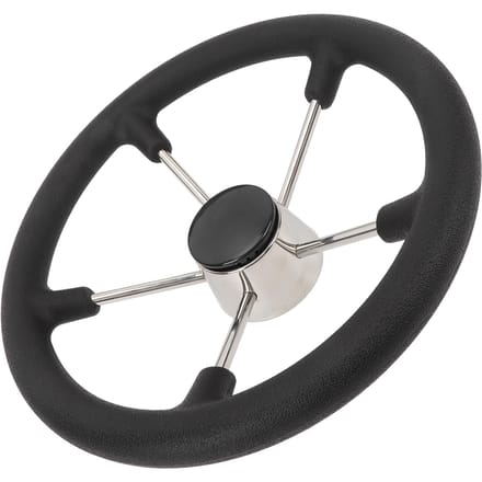Volant de Bateau 5 Branches Acier Inoxydable Volant Marin avec Poignée en Mousse PU et Cache-moyeu pour Yachts gray