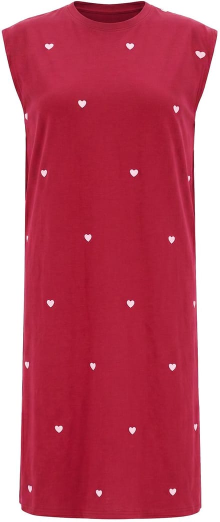 Studio Untold - Dames - Midi-jurk oversized jersey hartjes print mouwloos - Donkerrood - Maat 50+
