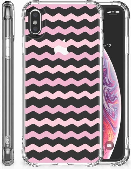 Apple iPhone Xs Max Doorzichtige Silicone Hoesje Waves Roze