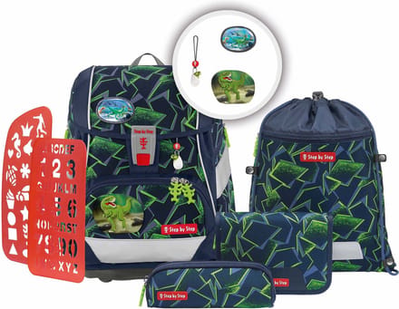 Step by Step schooltas 2in1 Plus Schulranzen-Set 6-delig Wild T-Rex Taro donkerblauw