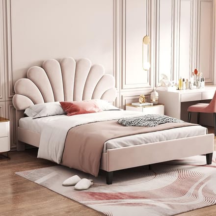Gestoffeerd Tweepersoonsbed 140x200 cm met Bloemvormig Hoofdeinde en Lade