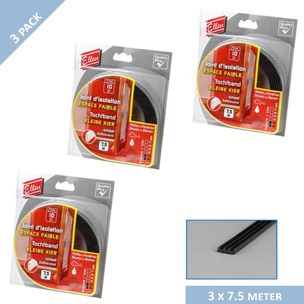 Ellen tochtband - K-profiel - 9 x 3 mm - 22,5 mtr - Zwart