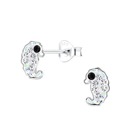 Oorbellen meisje zeepaardje - zilver - glitter