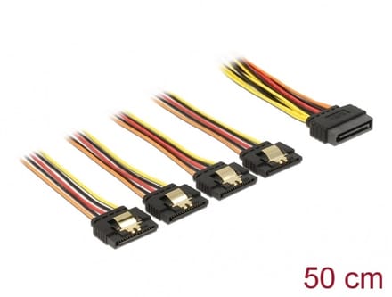 Delock Cable SATA 15 pin power plug with latching function > SATA 15 pin power receptacle 4 x straight 50 cm