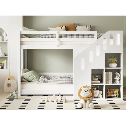 ModernLuxe Kinderstapelbed - 2x90x200 cm - met trapkast en leuning - Wit (zonder matras)