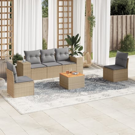 vidaXL - 6-delige - Loungeset - met - kussens - poly - rattan - beige