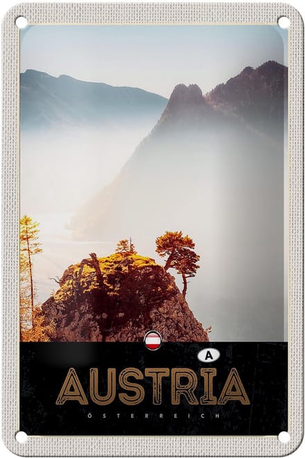 Blechschild Reise 12x18cm Österreich Natur Gebirge Wald Urlaub Schild