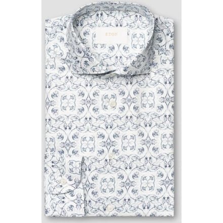 Eton Overhemd Fantasy Floral Pattern Cotton Linnen Blauw / male
