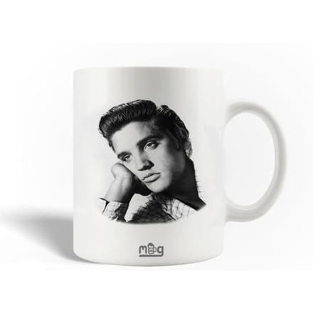 Mug en Céramique - Elvis Presley - 30cl - Blanc - Compatible Lave-Vaisselle - Hauteur 9,5cm