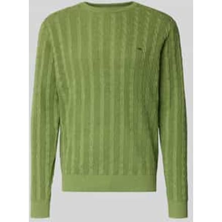 Gebreide pullover met kabelpatroon en labelstitching