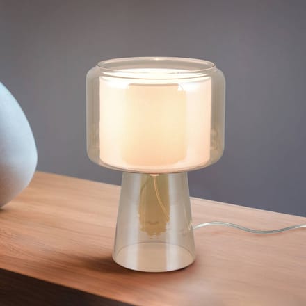 Trio Lighting Tafellamp Rocka, amberkleurig, hoogte 29 cm, glas/stof