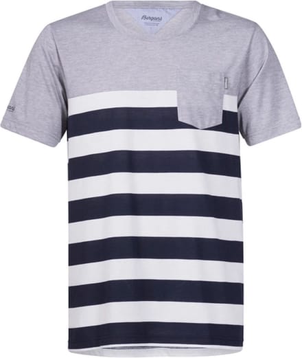 Bergans Lyngør T-shirt Heren, white/navy striped/grey melange Maat XL