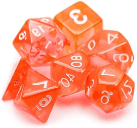 Polyhedral Dobbelstenen - RPG Set - Spelavonden Organiseren - Translucent Oranje - 7 Stuks - Oranje