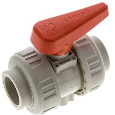 PP-H 2-weg Kogelkraan Dubbele Wartel 32 mm EPDM