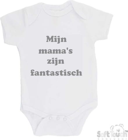 Soft Touch Romper "Mijn mama's zijn fantastisch" Unisex Katoen Wit/grijs Maat 62/68