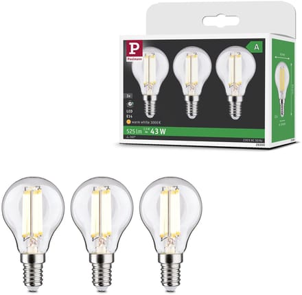 Efficient-Line Filament 230 V LED-kogellamp E14 Set van 3 82 mm 525lm 2,5W 3000K Helder
