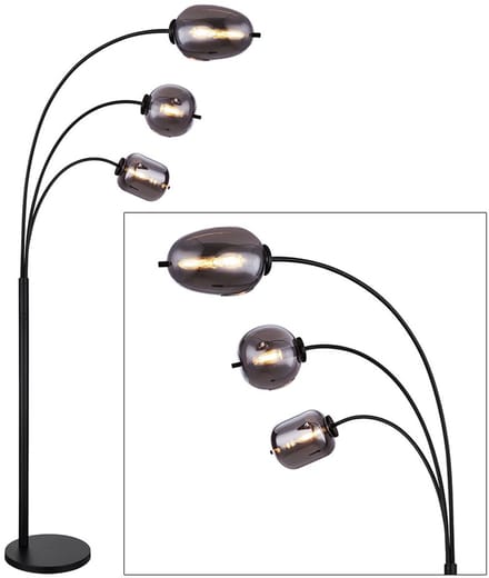 Vloerlamp GIUSEPPE Glas 165.0cm Matt zwart | Smoked E27 2-Lichts