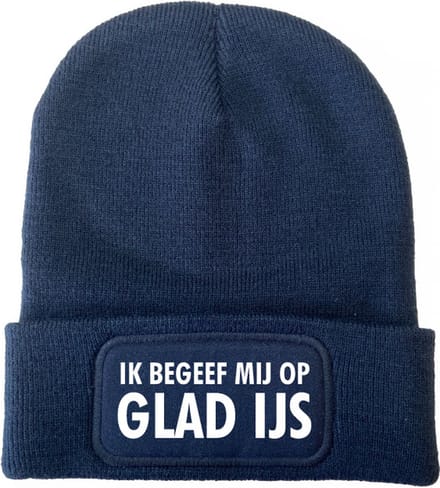 Schaatsmuts navy - Ik begeef mij op glad ijs - soBAD. | Unisex | Skimuts | Muts | Kou | met grappige tekst | Winter | Beanie