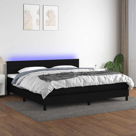 vidaXL - Boxspring - met - matras - en - LED - stof - zwart - 200x200 - cm