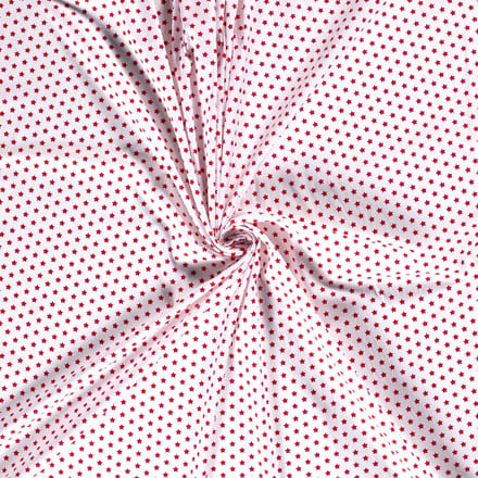 Katoen stof - Kleine sterren - Wit/rood - 140cm breed - 10 meter