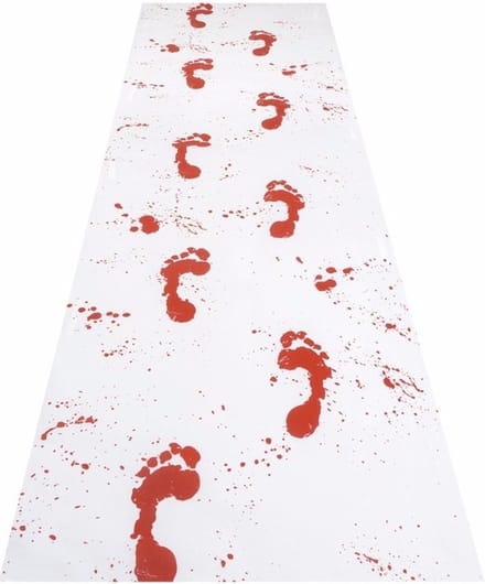 Witte loper met rode bloed voetstappen - 450 x 60 cm - Halloween/horror feest decoratie
