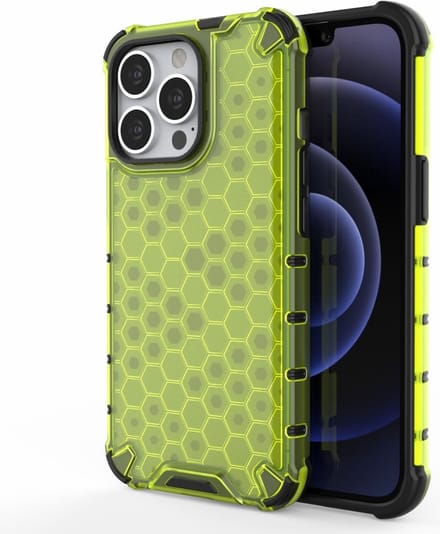 Lunso - Honinggraat Armor Backcover hoes - Geschikt voor iPhone 13 Pro - Fluor Geel