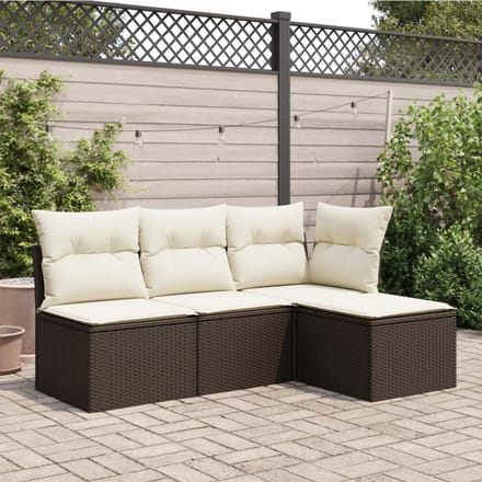 vidaXL - Tuinkruk - met - kussen - 55x55x37 - cm - poly - rattan - bruin