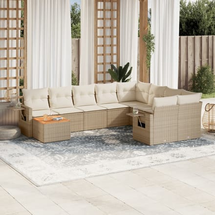 vidaXL - 10-delige - Loungeset - met - kussens - poly - rattan - beige