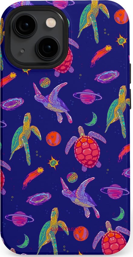 Casetastic hoesje geschikt voor Apple iPhone 13 mini - MagSafe - Dubbellaagse bescherming - Kosmische schildpad - Fashion Case - Donkerblauw Lavendel
