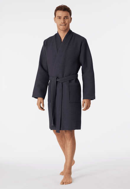 SCHIESSER Essentials badjas - heren badjas wafelpique antraciet