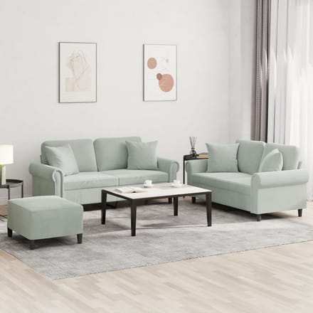 vidaXL - 3-delige - Loungeset - met - kussens - fluweel - lichtgrijs