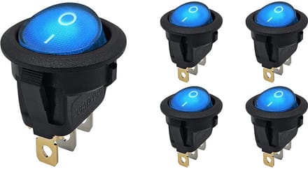 ProRide Wipschakelaar ON-OFF KCD2-12 - 3-pins - Rond - 12V/20A - Blauw - 5 stuks