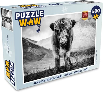 Puzzel Schotse Hooglander - Berg - Zwart - Wit - Legpuzzel - Puzzel 500 stukjes