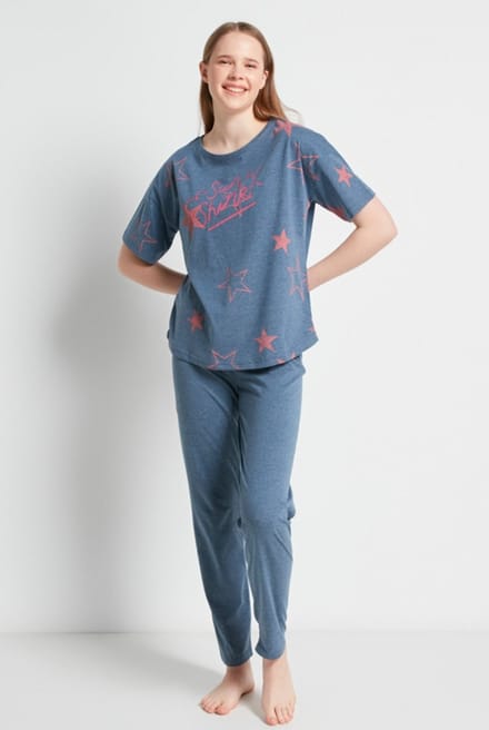 Vienetta| Damespyjama | grijs-blauw | L