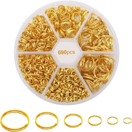 690 stuks gouden dubbele springringen set in 6 maten voor sieraden en ambachten